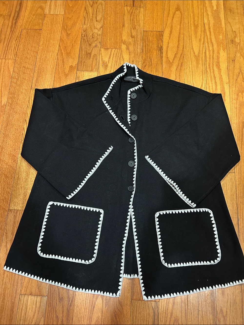 Lane Bryant Black Pea Coat with White Zigzag Trim Accents - never worn